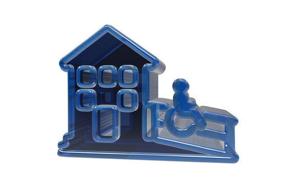 House building icon with a wheelchair ramp as a 3d icon isolated on transparent background for accessibility and inclusion concepts