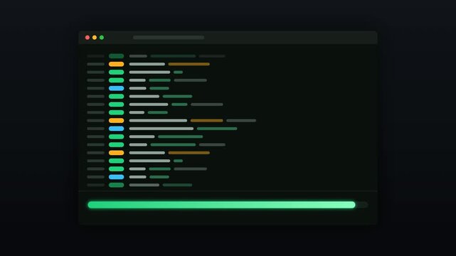 Scrolling Terminal Build Log With Progress Bar Ending in a Green Success Checkmark, Seamless Loop