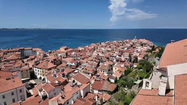 Scenic sight in Piran, beautiful coastal town on the Adriatic sea, Slovenia.