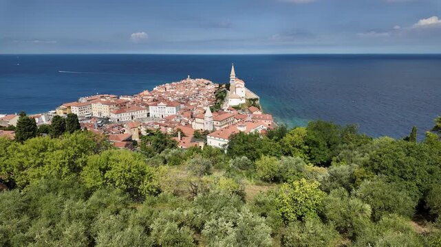 Scenic sight in Piran, beautiful coastal town on the Adriatic sea, Slovenia.