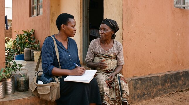Community health worker visiting a patient at her home