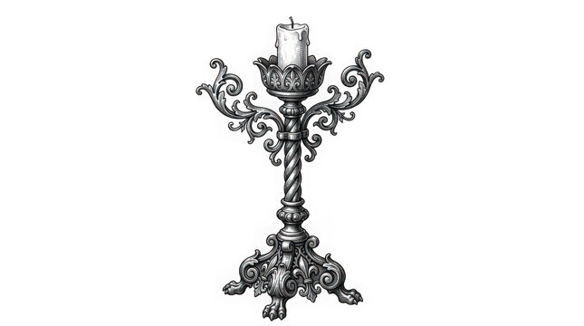 Gothic Iron Candle Holder, Antique Design, Ornate Detailing, Vintage Style, Decorative Element, Illustration