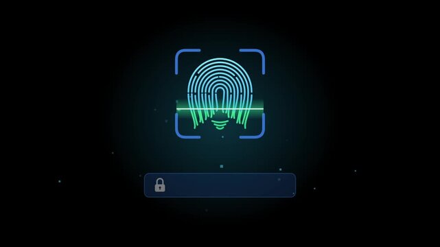 Digital fingerprint scanner interface with a password entry field on a dark background display