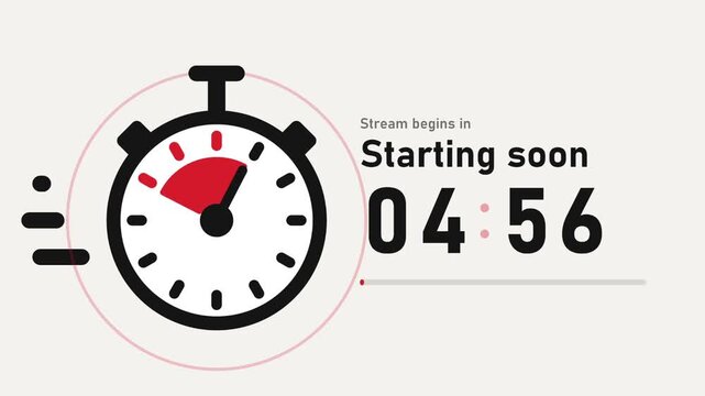 Digital countdown timer graphic showing a starting soon message for a live stream broadcast event