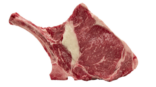 Raw tomahawk beef steak with bone in and marbled red meat texture