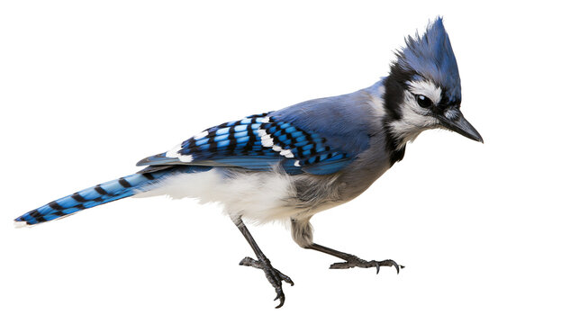 Blue Jay bird with crest and black and white patterned wings