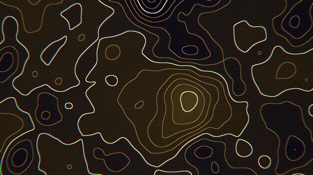 Luxury gold topographic contour lines map on dark navy black, abstract terrain elevation relief background, seamless loop 4K