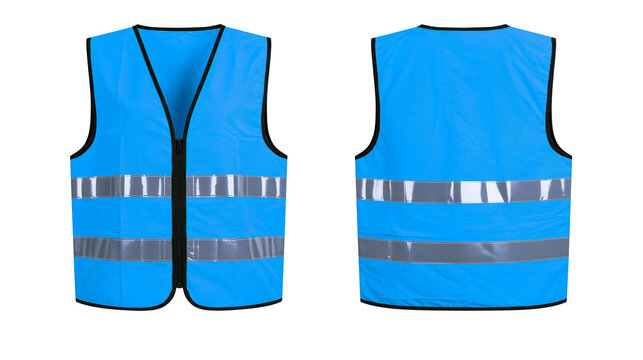 Bright blue high visibility safety vest with reflective silver stripes