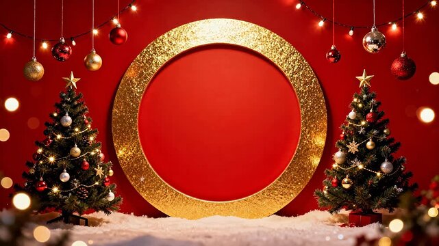 Christmas trees with golden frame and ornaments