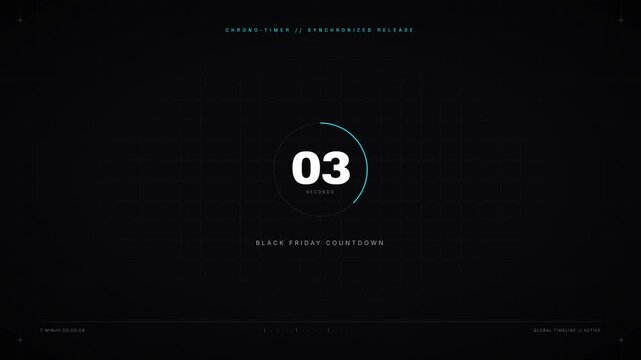 A sleek, high-tech digital countdown on a dark background, ticking down from seven to one, signaling the imminent arrival of a major Black Friday sale event.