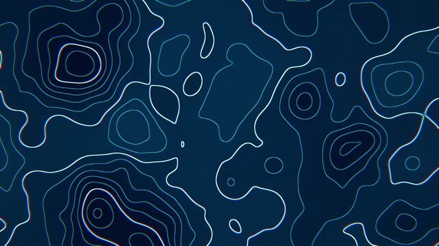 Deep ocean blue topographic contour lines map with glowing aqua lines, abstract terrain relief background, seamless loop 4K