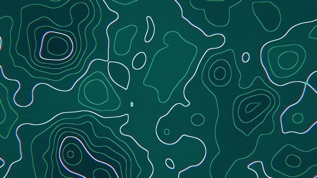 Glowing teal turquoise topographic contour lines map, abstract terrain elevation relief background, seamless loop 4K