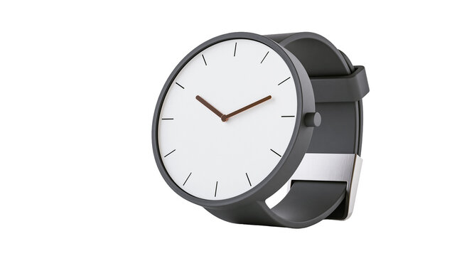 Minimalist wristwatch with matte grey silicone strap and white dial face