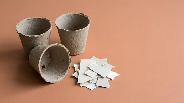 Conceptual still life illustrating material recovery, reuse and circular design for a resource-conscious economy. AI Generated.