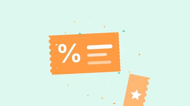 Orange coupon with percentage symbol and star falling apart