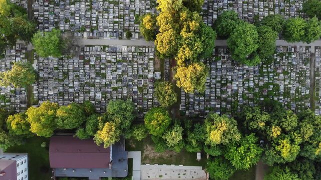 Bytom city cemetery aerial view. Upper Silesia region in Poland.