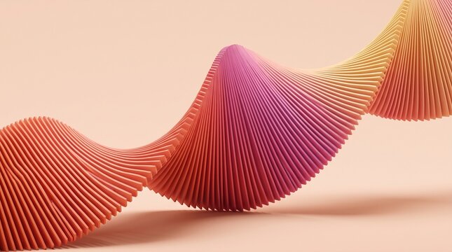 Abstract wave shape with colorful pleated paper texture on a soft pastel background