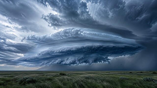 Massive Blue Gray Storm Front Gathering above an Expansive Open Prairie