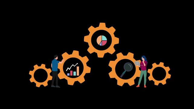 Animation of the concept of Business Teamwork and Data Analytics with alpha channel