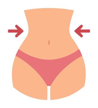 slim waist female torso body shape fitness illustration with arrows indicating waist reduction