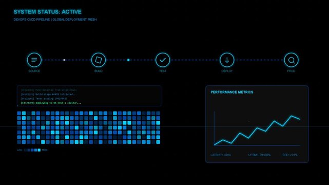 Digital dashboard showing system status progress line graph data analysis and connectivity nodes for technical monitoring