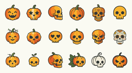 Fototapeta premium Halloween pumpkin and skull icons in varied styles.