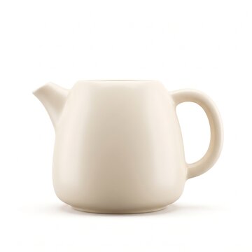 Minimalist cream ceramic teapot stands on a white background