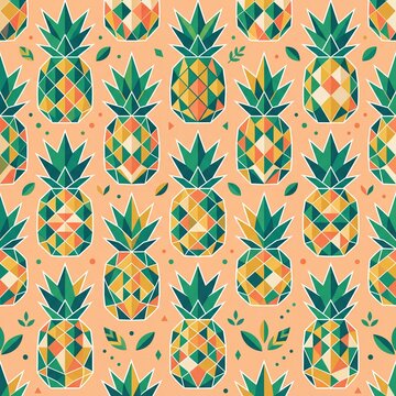 Geometric Pineapple Seamless Pattern on Coral Background