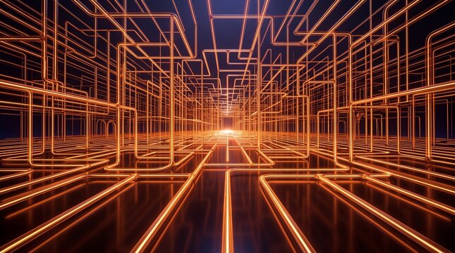 Glowing Futuristic Network Pipeline for Digital Data Infrastructure