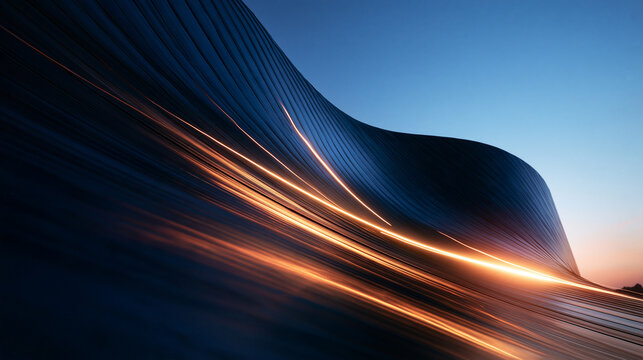 Futuristic Modern Architecture Facade with Glowing Light Trails
