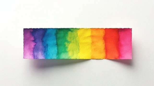 Horizontal watercolor strip with rainbow gradient on white paper