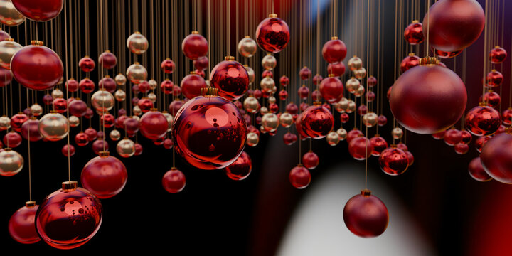 Theatrical 3D Christmas ornament display in red and black