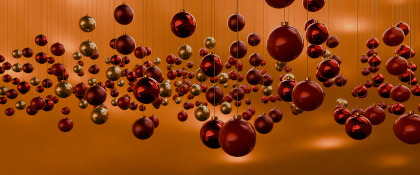 Panoramic 3D Christmas ornament cloud in amber tones