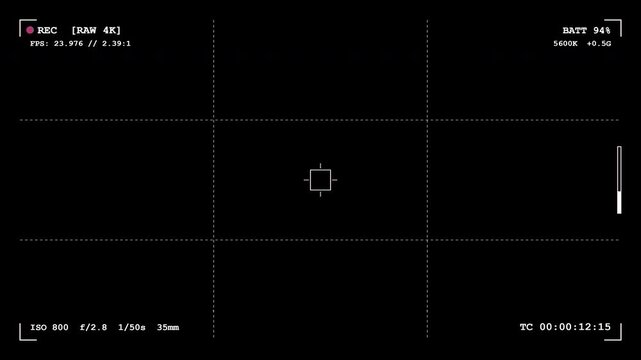 Digital video camera recording interface overlay on black background