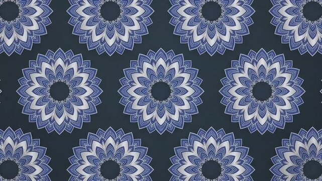 Abstract blue and silver floral mandala pattern looping background