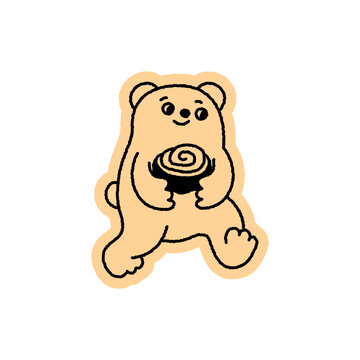 Vector Playful quirky doodle hand drawn illustration, animal mascot and character for coffee shop, cafe, food delivery, packaging, menus and stickers, line art cartoon logo design element,