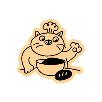 Vector Playful quirky doodle hand drawn illustration, animal mascot and character for coffee shop, cafe, food delivery, packaging, menus and stickers, line art cartoon logo design element,