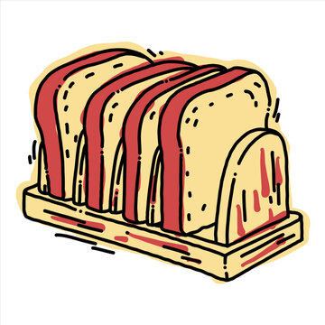 Hand drawn toast rack with bread slices doodle