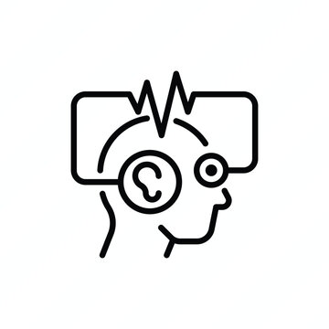 EP, VEP, and AEP thin line icon representing evoked potentials, visual and auditory pathway testing, sensory nerve responses, and neurological diagnostics. Vector illustration.