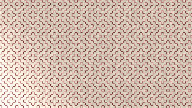 Japanese hitomezashi sashiko red stitch pattern on cream cotton seamless loop 4K
