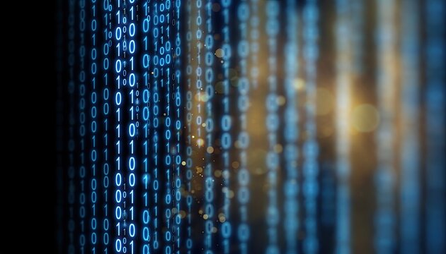 Digital Binary Code Flowing Data Stream Abstract Background.
