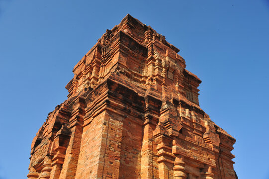 Low angle view of The Po Sah Inu Cham Towers (also known as Th&aacute;p Po Sah Inu), an ancient Hindu temple complex located in Ph&ugrave; H&agrave;i, near Phan Thiết in B&igrave;nh Thuận Province, Vietnam