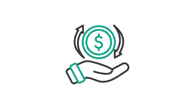 Motion graphic of liquidity, long term investment, financial manager 2D Objects outline animation icon. Cartoon 4K Video, transparent alpha channel. Editable animated icon on transparent background.