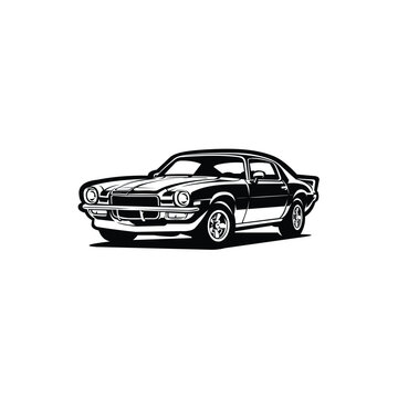 Classic Muscle Car Monochrome Vector Illustration Isolated