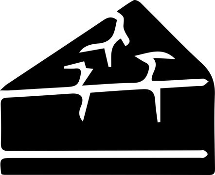 Black silhouette vector icon of a triangular cake slice featuring a cream or frosting topping and a serving base. Ideal for bakery menus, dessert shops, caf&eacute; branding, confectionery packaging, food ad