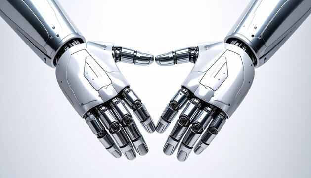 Futuristic Metallic Cyborg Hands Making a Love Symbol Artificial Intelligence Concept