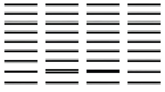 Minimalist horizontal line set, black vector stripe strokes, graphic design geometric divider lines collection