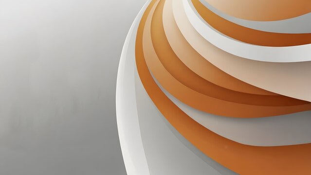 Abstract 3D circular layered paper cut out texture background with warm orange and beige gradient curves on grey surface