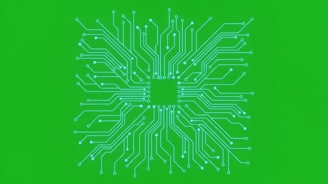 Glowing Digital Circuit Board Network Microchip Processor Lines Portray Powerful Energetic Modern Technology Background Green Screen Backdrop