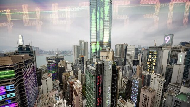 hong kong cyberpunk city with overlayed code and data on the buildings
